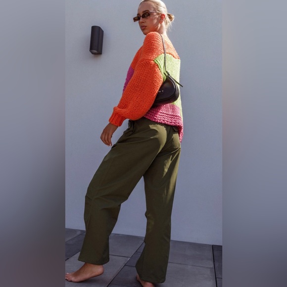 LOW RISE WIDE LEG PANTS OLIVE - Picture 4 of 6